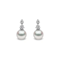 Classic White Gold, Pearl and Diamond Stud Earrings