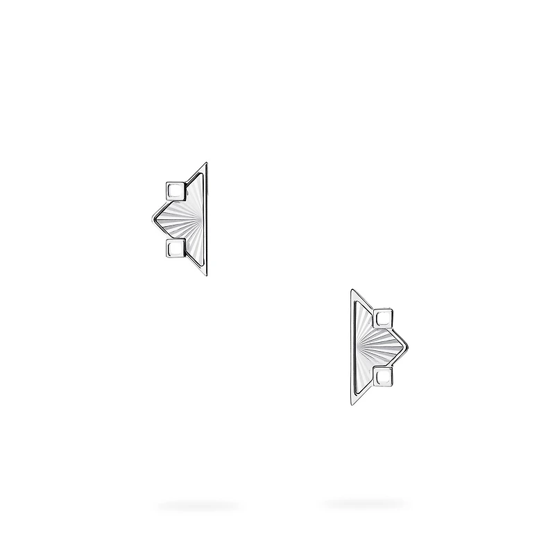 Guilloché Symmetric Sterling Silver Earrings, Small