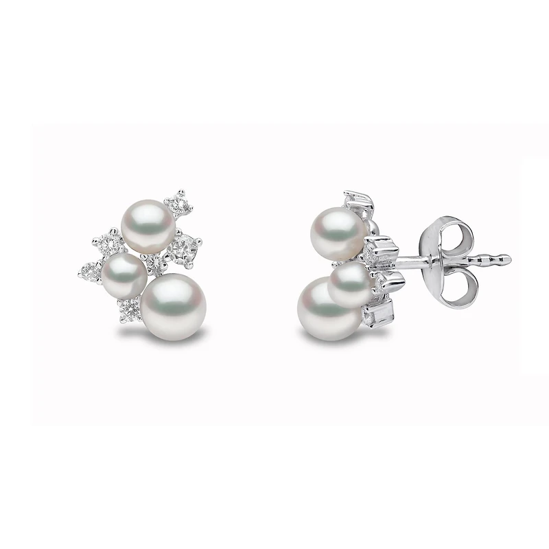 Trend White Gold Pearl and Diamond Stud Earrings