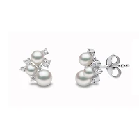 Trend White Gold Pearl and Diamond Stud Earrings