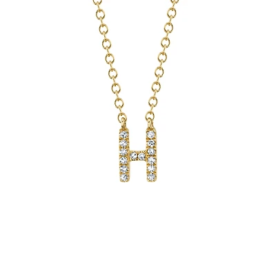 Initials Yellow Gold and Diamond Pavé Letter H Necklace