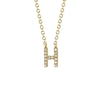 Initials Yellow Gold and Diamond Pavé Letter H Necklace