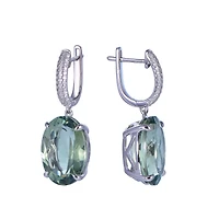 Green Amethyst Earrings in White Gold
