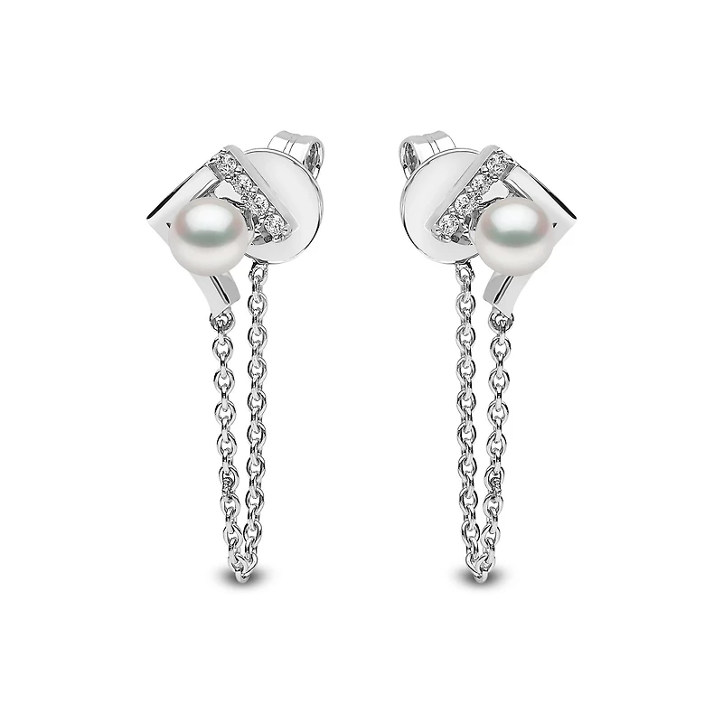 Trend White Gold Pearl and Diamond Earrings