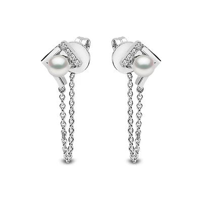 Trend White Gold Pearl and Diamond Earrings