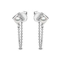 Trend White Gold Pearl and Diamond Earrings