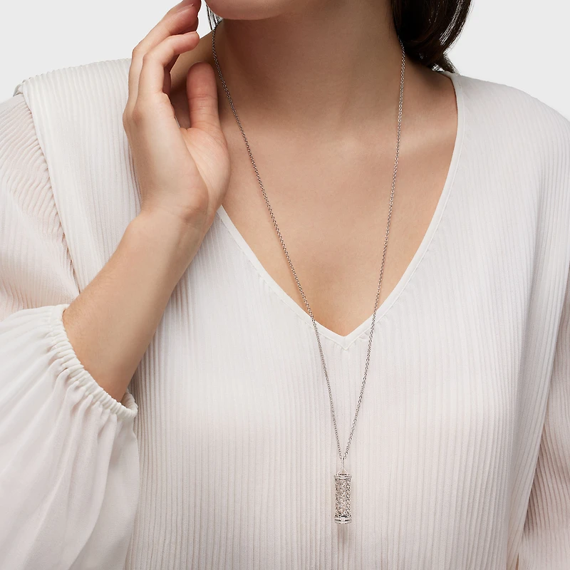 Diamond Message Pendant Necklace, White Gold