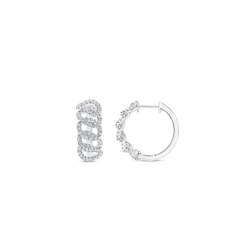 White Gold and Diamond Pavé Link Hoop Earrings