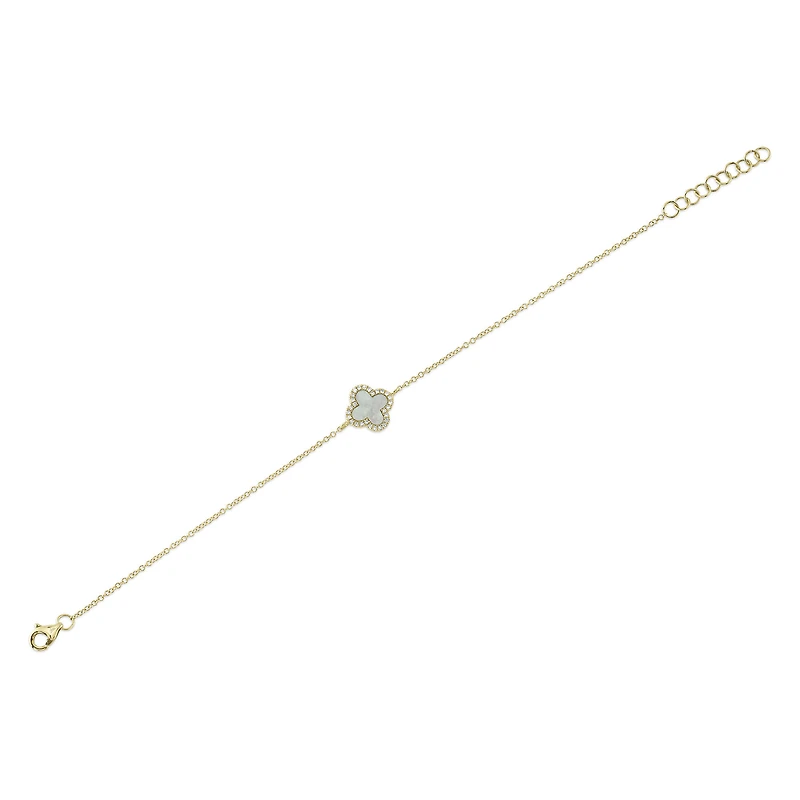 Clover Yellow Gold, Mother-of-Pearl and Diamond Pavé Bracelet