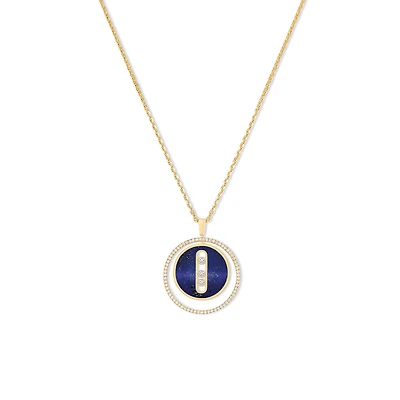 Lucky Move Medium Yellow Gold, Lapis and Diamond Pendant