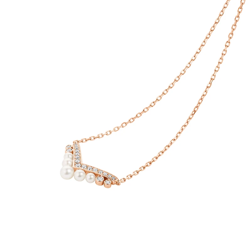 Josephine Aigrette Rose Gold, Pearl and Diamond Pendant