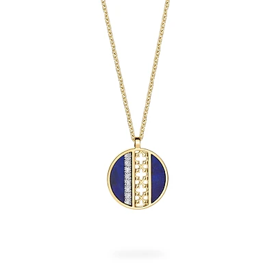 Lapis Lazuli and Diamond Medallion Pendant, S (14 mm)