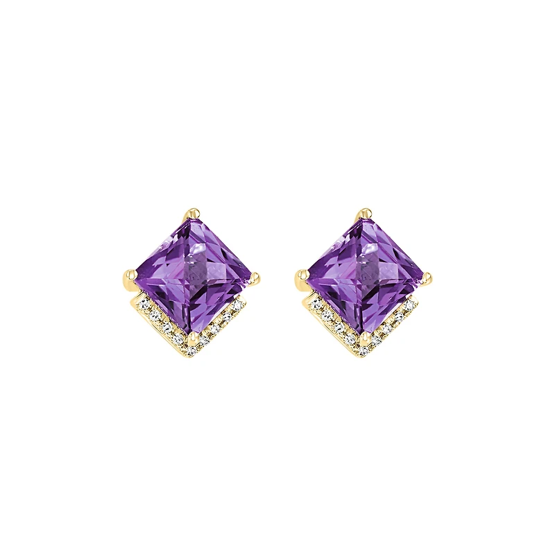 Amethyst and Diamond Stud Earrings