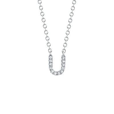 Initials White Gold and Diamond Pavé Letter U Necklace