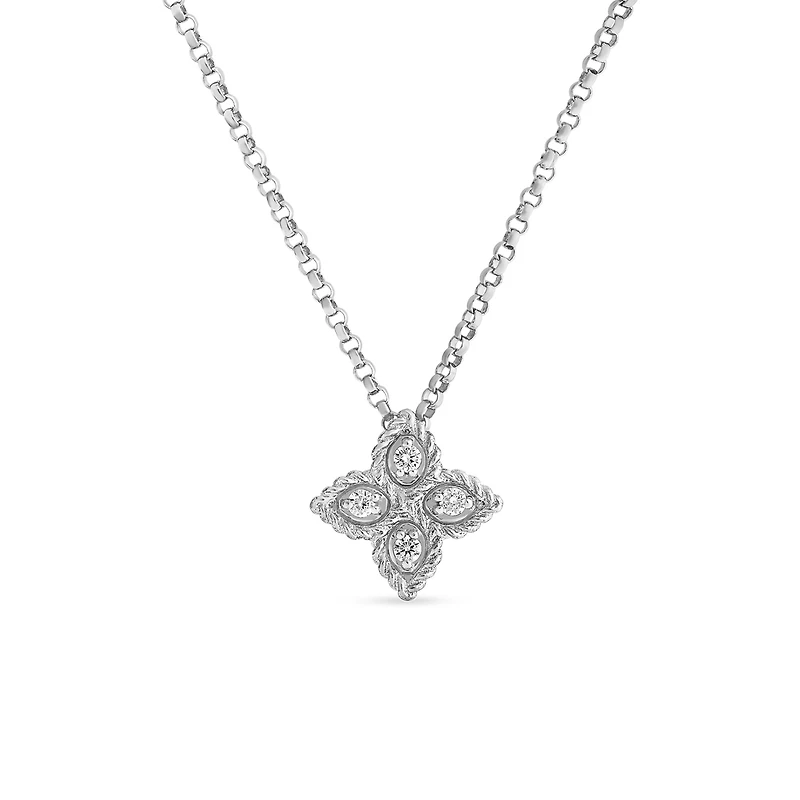 Princess Flower Small White Gold Diamond Pendant