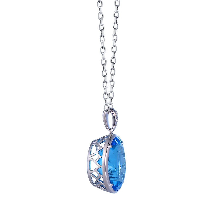 Oval Swiss Blue Topaz Pendant in White Gold