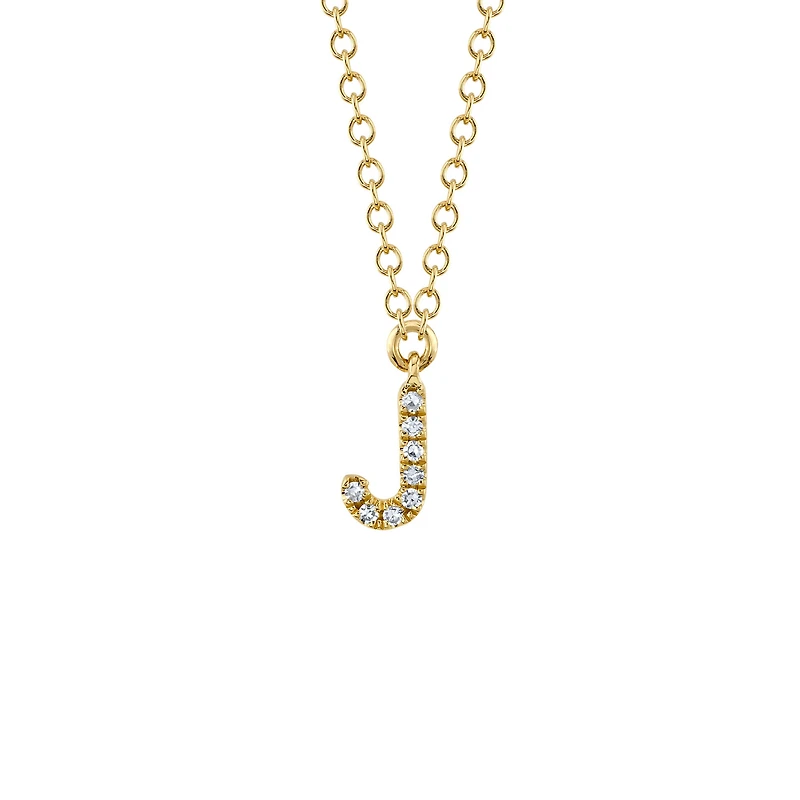 Initials Yellow Gold and Diamond Pavé Letter J Necklace