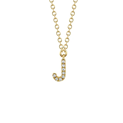 Initials Yellow Gold and Diamond Pavé Letter J Necklace