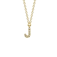 Initials Yellow Gold and Diamond Pavé Letter J Necklace
