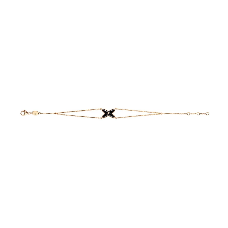 Jeux De Liens Rose Gold Onyx and Diamond Double Chain Bracelet