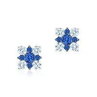 Cluster Diamond Stud Earrings with Sapphires