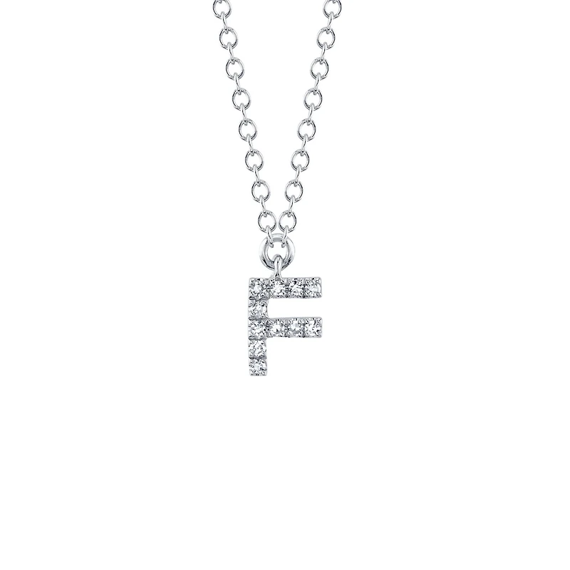 Initials White Gold and Diamond Pavé Letter F Necklace
