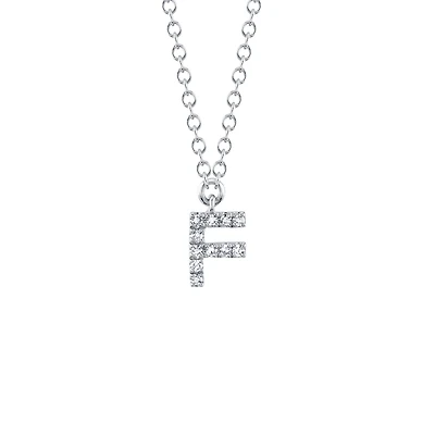 Initials White Gold and Diamond Pavé Letter F Necklace