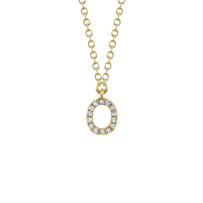 Initials Yellow Gold and Diamond Pavé Letter O Necklace