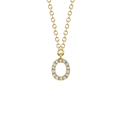 Initials Yellow Gold and Diamond Pavé Letter O Necklace