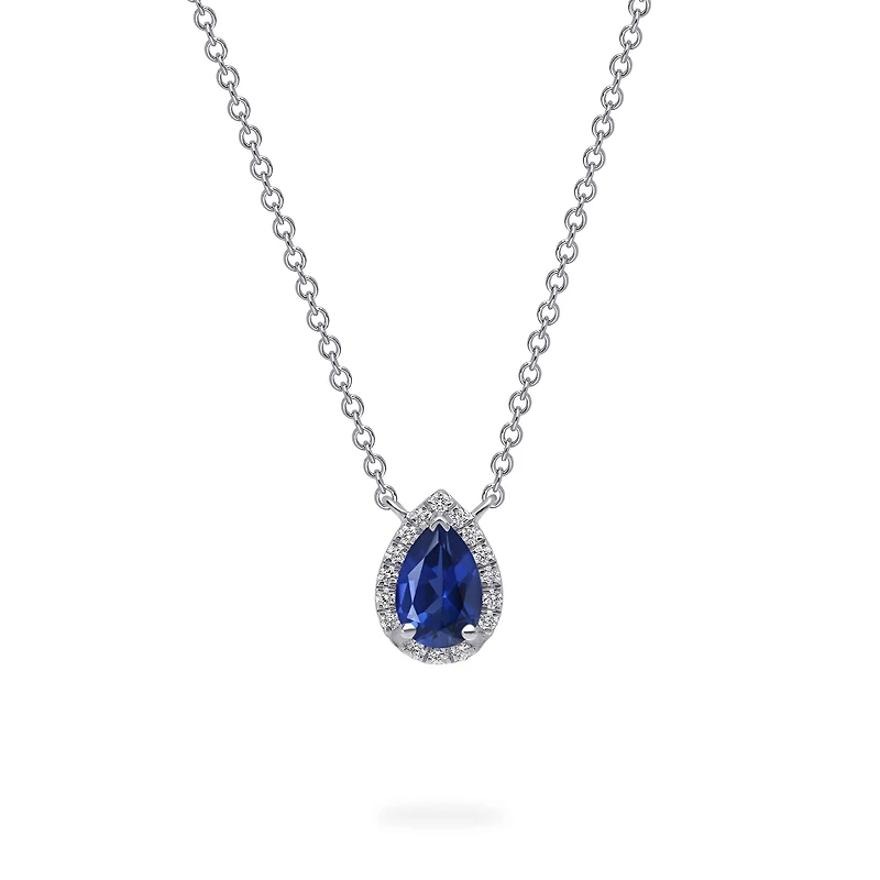 White Gold Sapphire and Diamond Pendant Necklace
