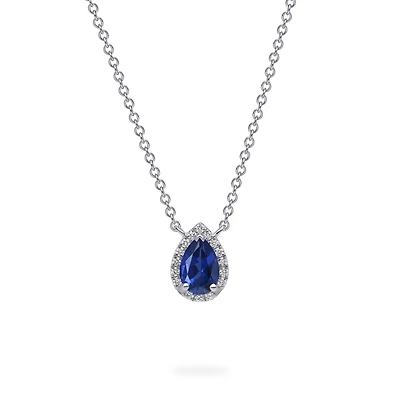 White Gold Sapphire and Diamond Pendant Necklace
