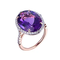 Oval Amethyst Ring with Diamond Halo in Rose Gold