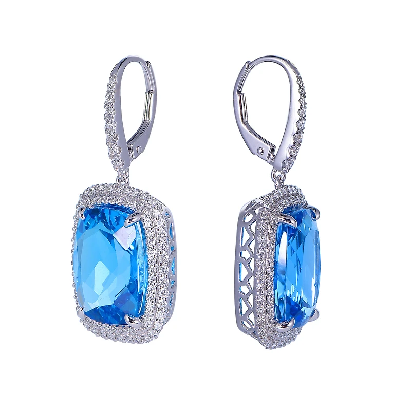 Swiss Blue Topaz and Diamond Earrings in White Gold