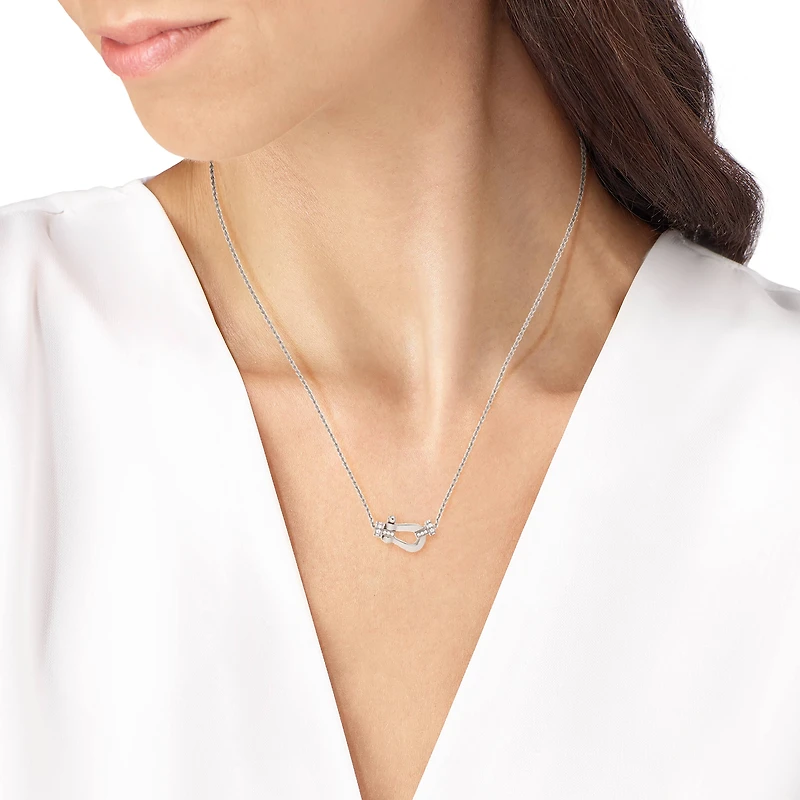 Force 10 Medium White Gold and Half Pavé Diamond Necklace