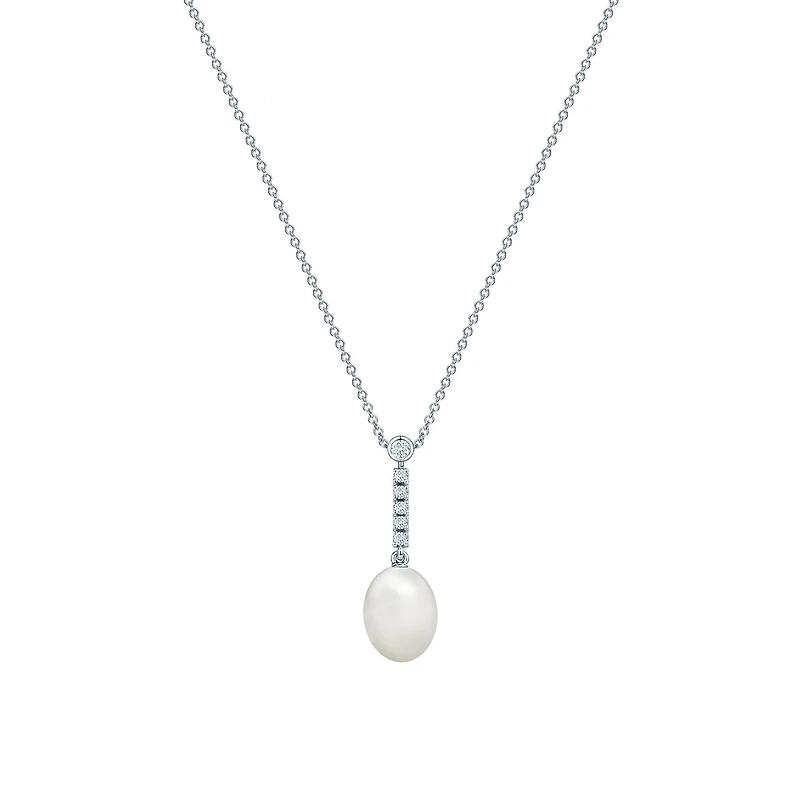 Freshwater Pearl and Diamond Drop Necklace