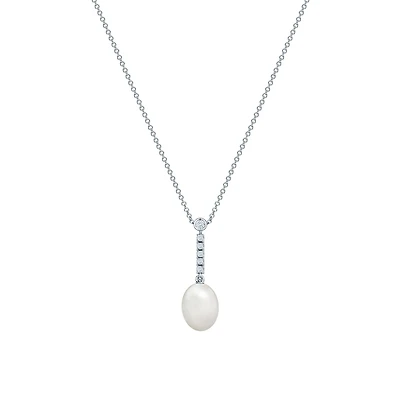 Freshwater Pearl and Diamond Drop Necklace