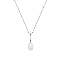 Freshwater Pearl and Diamond Drop Necklace