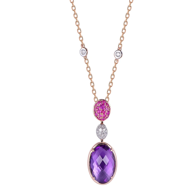 Pink Sapphire and Amethyst Pendant in Rose Gold