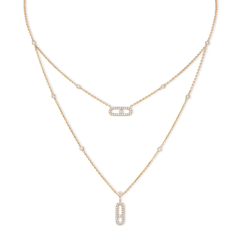 Move Uno Rose Gold and Diamond 2-Row Pavé Necklace