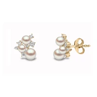 Trend Yellow Gold Pearl and Diamond Stud Earrings