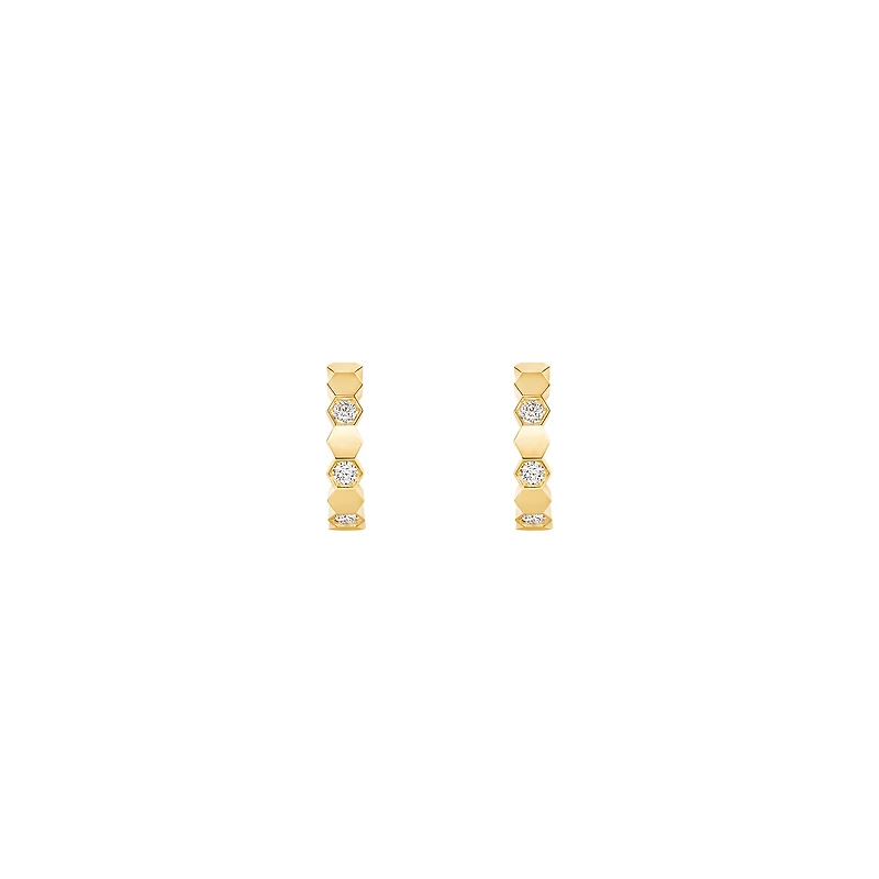Bee de Chaumet Small Yellow Gold and Diamond Hoop Earrings