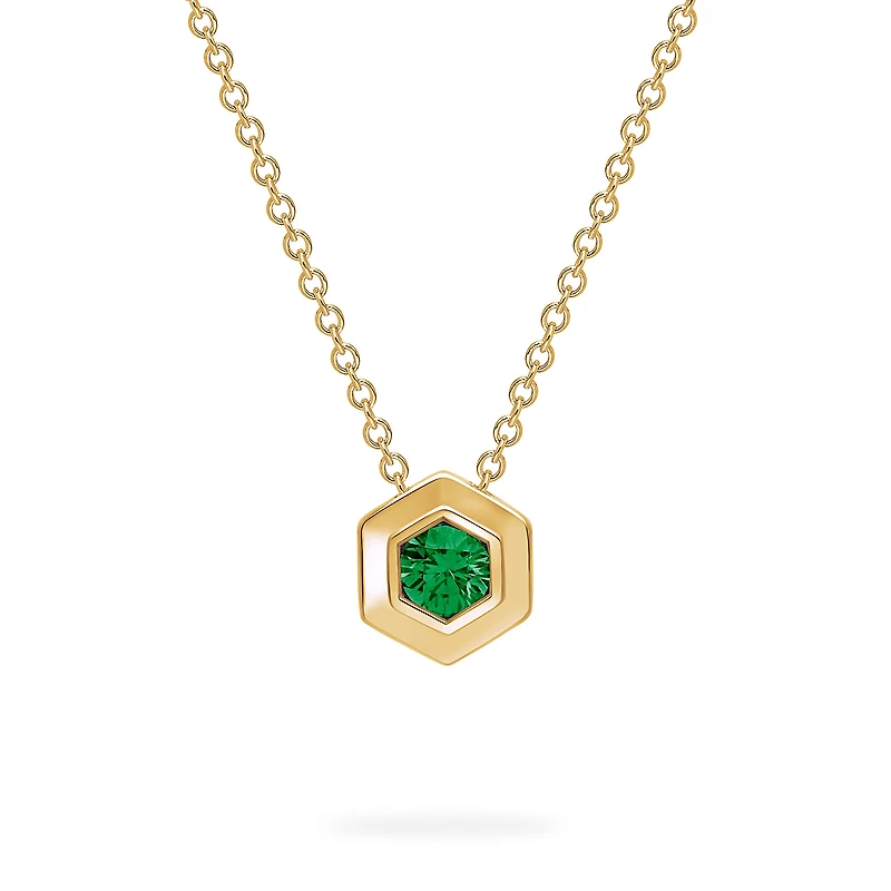 Yellow Gold Birthstone Pendant, Emerald