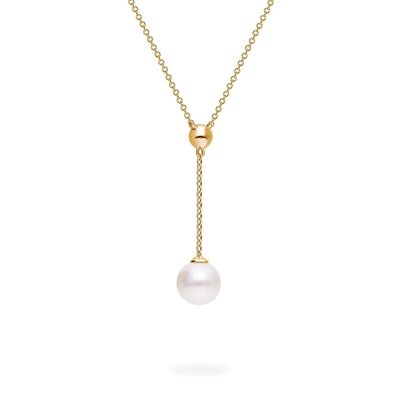Yellow Gold Bead and Freshwater Pearl Drop Pendant