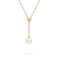Yellow Gold Bead and Freshwater Pearl Drop Pendant