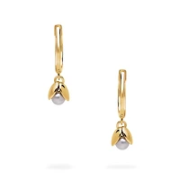 Yellow Gold Pearl Huggie Earrings For Kids