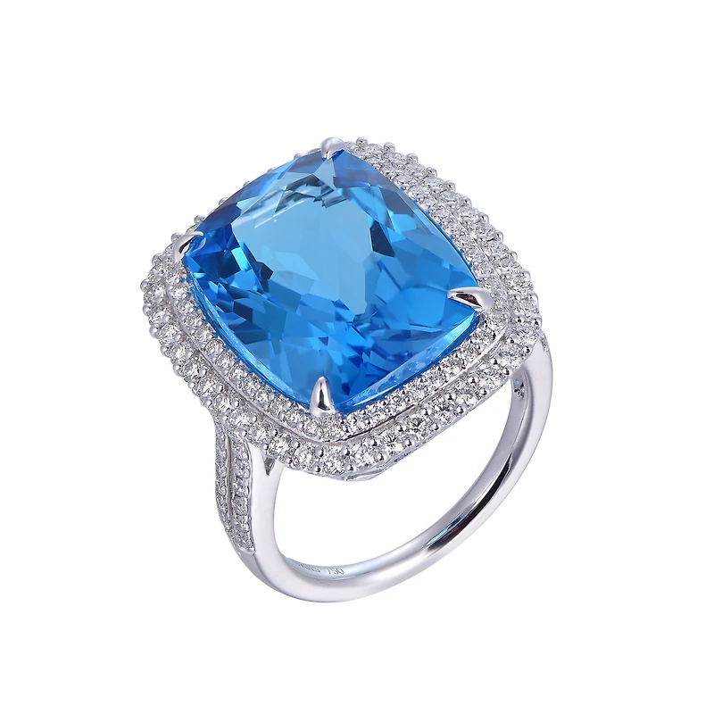 Swiss Blue Topaz and Diamond Ring in White Gold