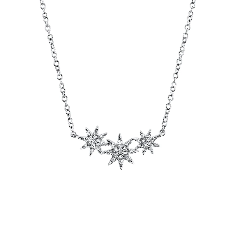 Kate White Gold and Diamond Pavé Triple Star Pendant