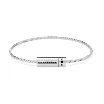 7g Polished Silver Cable Bracelet with Black Diamonds