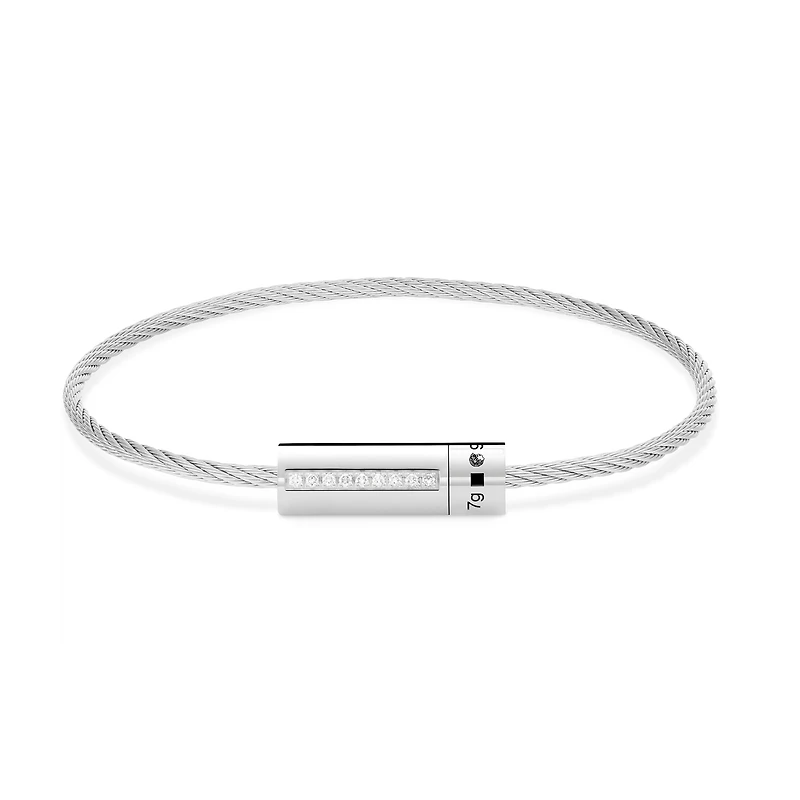 7g Polished Silver Cable Bracelet with Diamonds