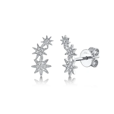 Kate White Gold and Diamond Pavé Triple Star Stud Earrings